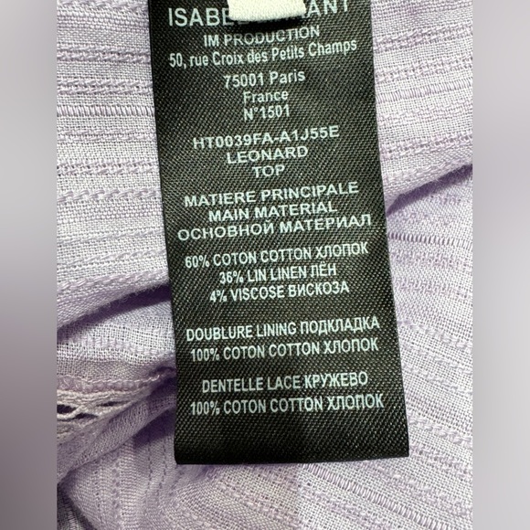 Isabel Marant Etoile Leonard Cotton Line Blouse Lilac NWT - Picture 9 of 12